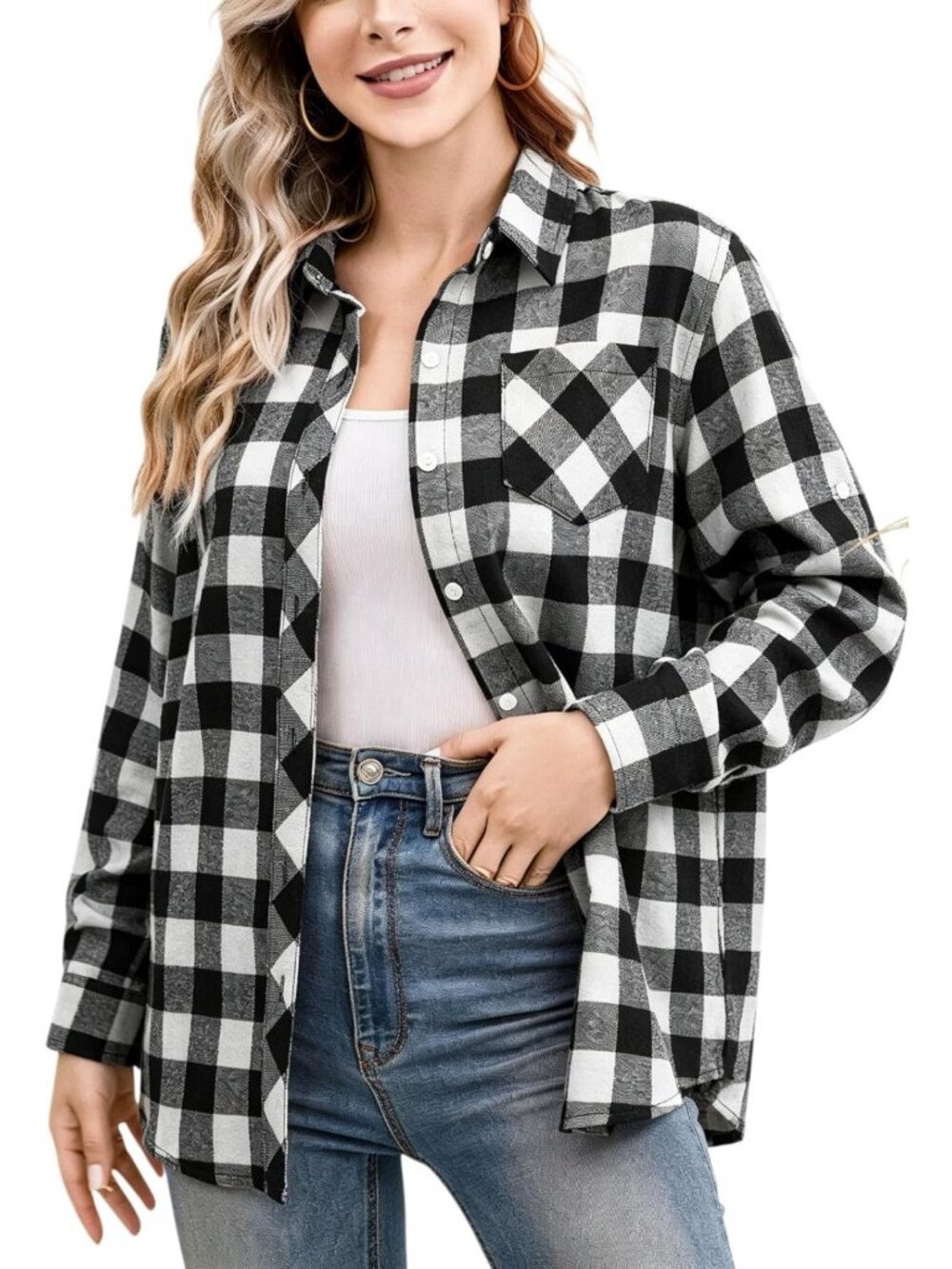 Cozy Long Sleeve Plaid Flannel Shirt for Women & Girls - Button Down Style